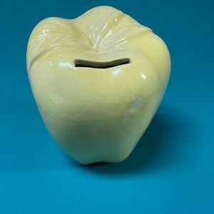 Vintage Ceramic Yellow Apple Coin Bank with Stopper